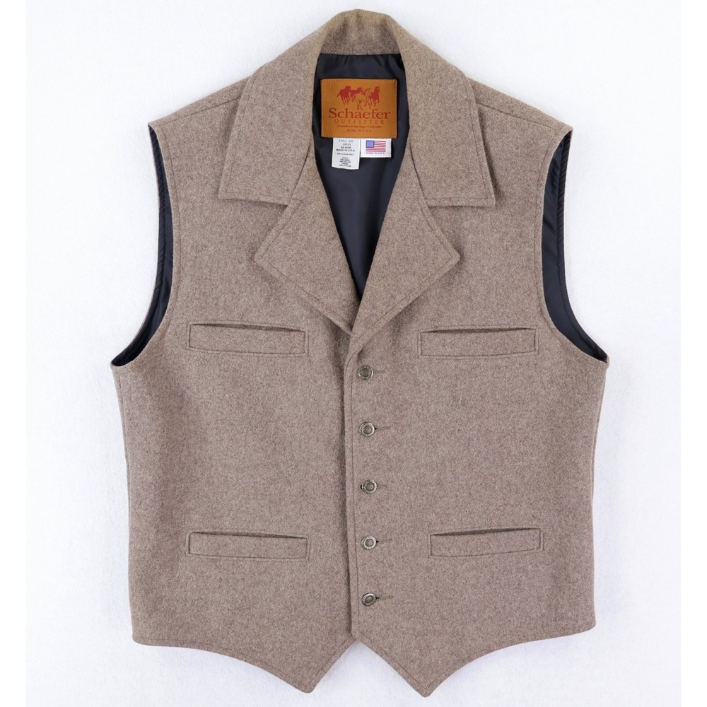 Schaefer Outfitter Vest Men Large Tan Wool Blend Style 805 Western Made in USA